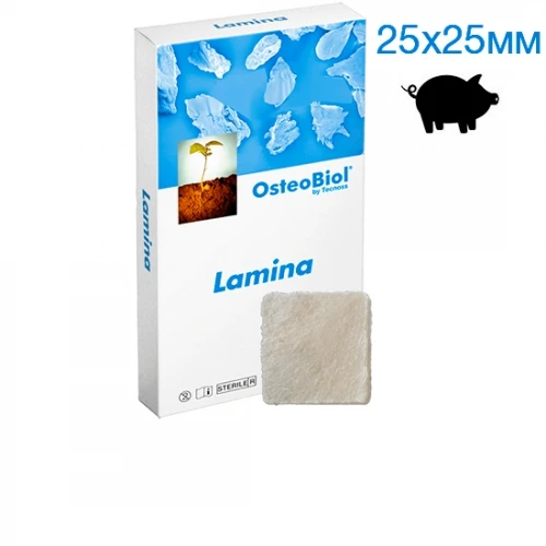 OsteoBiol Soft Cortical Lamina (свиной) 25х25мм (0,4-0,6мм)-тонкая высушенная кортикал.пластина с коллагеном