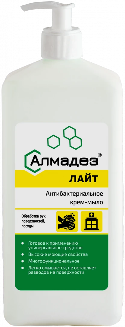 Almadez Light antibacterial cream soap with dispenser, 1 L (Russia)